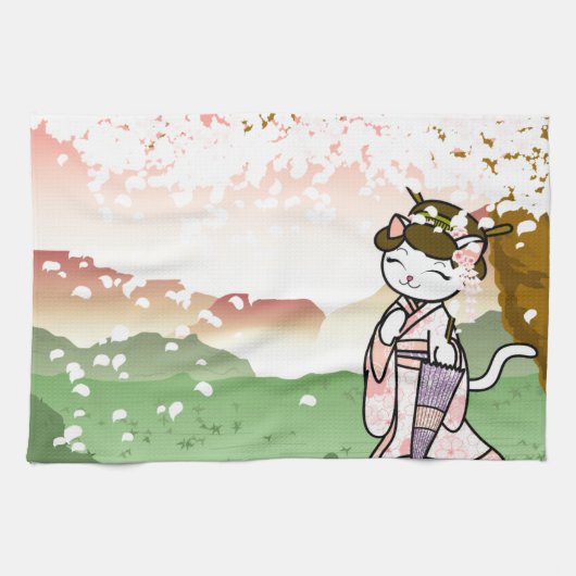 Linge De Cuisine Geisha Kitty de fleurs de cerisier (Horizontal)