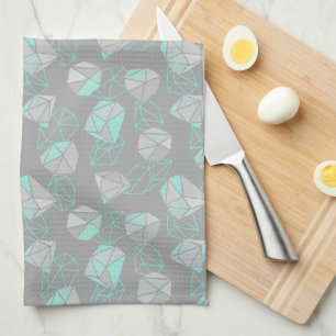 Linge De Cuisine Gemme géométrique moderne Motif Gris & Aqua