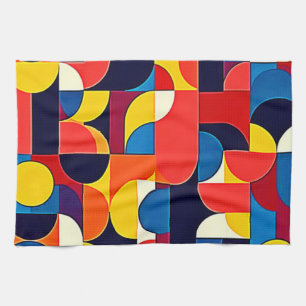 Linge De Cuisine Géométrie d'art en blocs de couleurs rétro