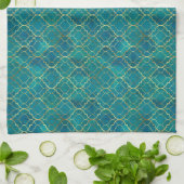 Linge De Cuisine Géométrie Émeraude Dorée (Plié)