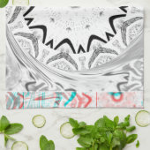 Linge De Cuisine Géométrie en cyan rose africain (Plié)