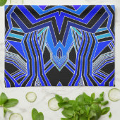 Linge De Cuisine Géométrie moderne bleu noir et blanc (Plié)