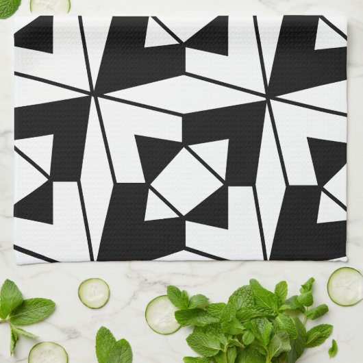 Linge De Cuisine Géométrie noir et blanc (Plié)