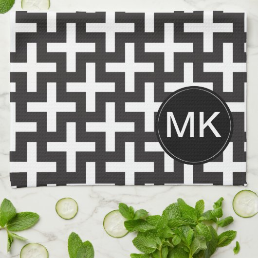 Linge De Cuisine Géométrie noir et blanc (Plié)