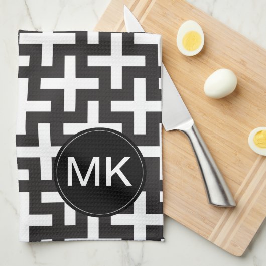 Linge De Cuisine Géométrie noir et blanc (Quart Plié)