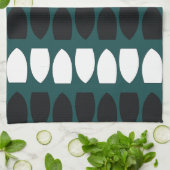 Linge De Cuisine Géométrique bleu sarcelle blanc noir moderne (Plié)