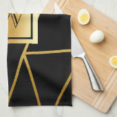 Linge De Cuisine Géométrique noire et dorée (Quart Plié)