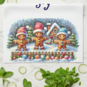 Linge De Cuisine Gingerbread Family Snowy Christmas Scene (Plié)
