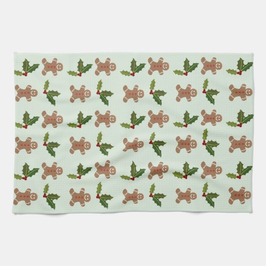 Linge De Cuisine Gingerbread Men and Holly Pattern (Horizontal)