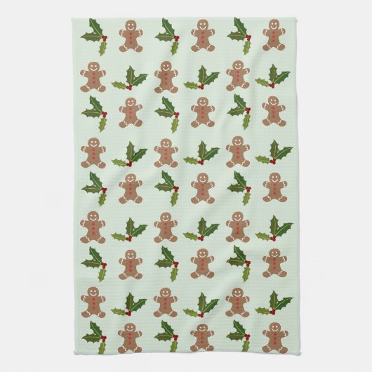 Linge De Cuisine Gingerbread Men and Holly Pattern (Vertical)