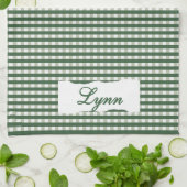 Linge De Cuisine Gingham Vert Classique & Blanc | Nom Personnalisé (Plié)