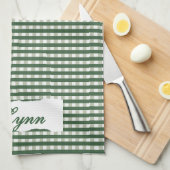 Linge De Cuisine Gingham Vert Classique & Blanc | Nom Personnalisé (Quart Plié)