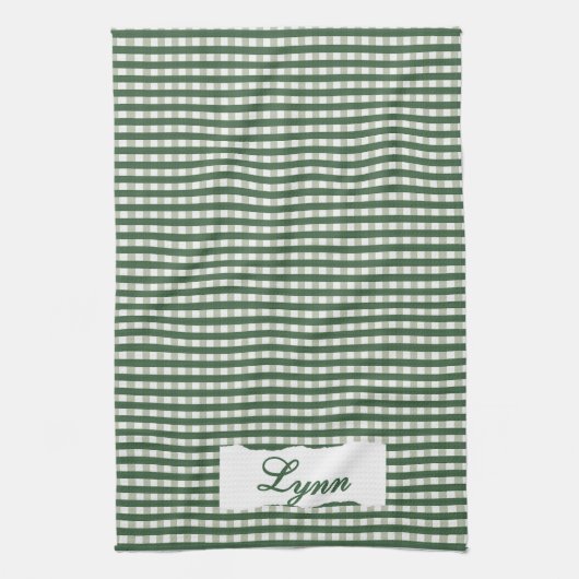 Linge De Cuisine Gingham Vert Classique & Blanc | Nom Personnalisé (Vertical)