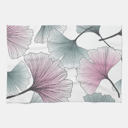 Linge De Cuisine Gingko biloba dessiné à la main. (Horizontal)