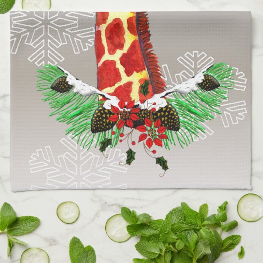 Linge De Cuisine Girafe de Noël (Plié)