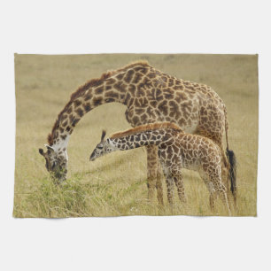 Linge De Cuisine Girafe maasaï mère et bébé, Giraffa