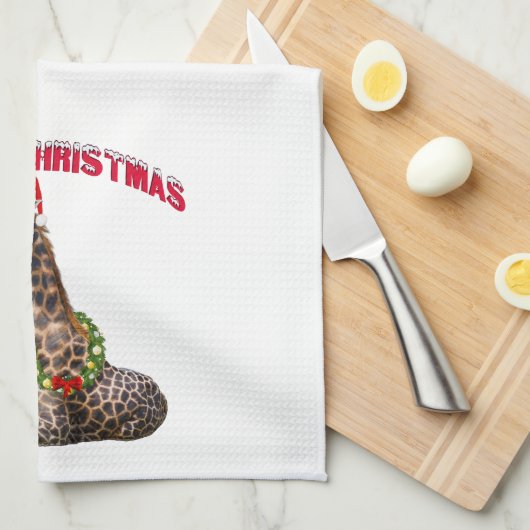 Linge De Cuisine Giraffe de Noël (Quart Plié)