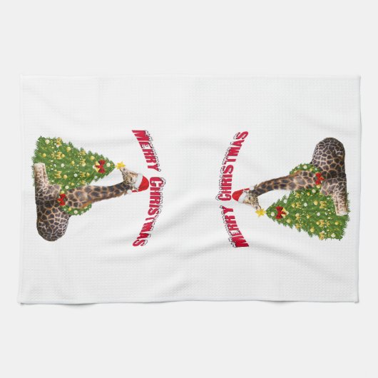 Linge De Cuisine Giraffe de Noël (Horizontal)