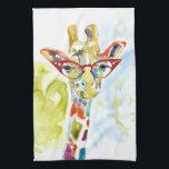 Linge De Cuisine Giraffe de pantalons<br><div class="desc">Cette impression d'aquarelle présente une girafe colorée en lunettes | Par Jennifer Goldberger</div>