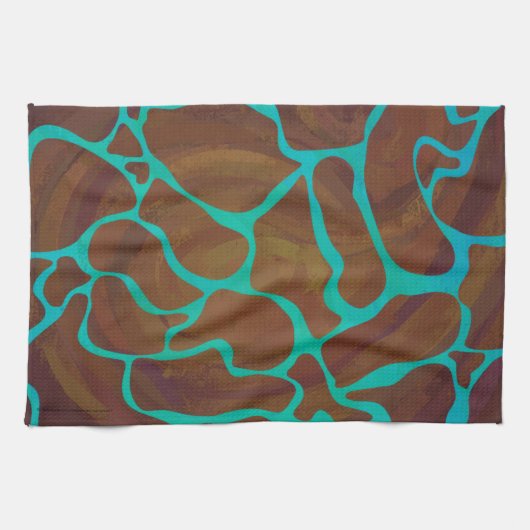 Linge De Cuisine Giraffe Impression Brown et Turquoise (Horizontal)