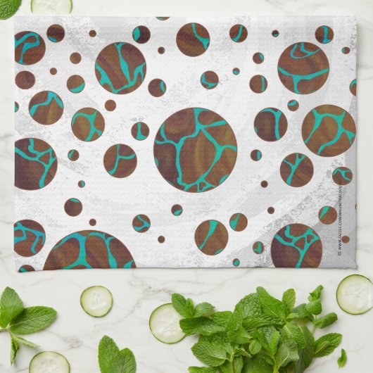 Linge De Cuisine Giraffe Impression Brown et Turquoise (Plié)