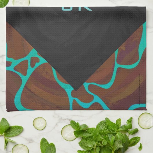 Linge De Cuisine Giraffe Impression Brown et Turquoise (Plié)