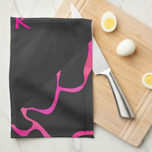 Linge De Cuisine Giraffe rose chaude et noire (Quart Plié)