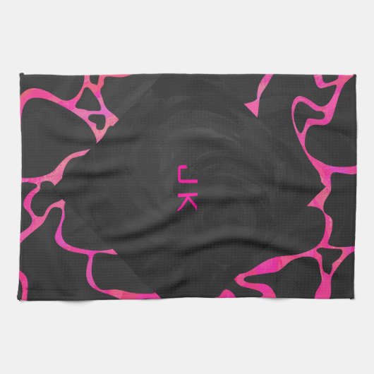 Linge De Cuisine Giraffe rose chaude et noire (Horizontal)