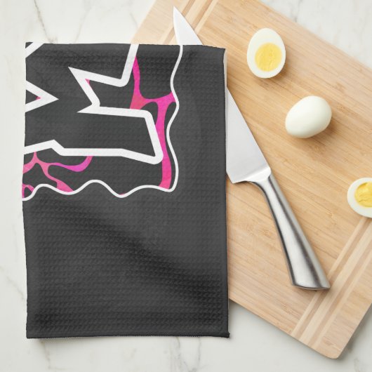 Linge De Cuisine Giraffe rose chaude et noire (Quart Plié)