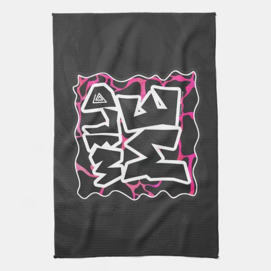 Linge De Cuisine Giraffe rose chaude et noire (Vertical)