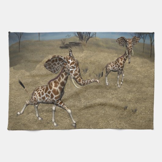 Linge De Cuisine Giraffes d'éléphants mignons (Horizontal)