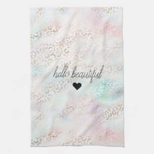 Linge De Cuisine Girly Aqua Blush Empreinte de léopard or rose