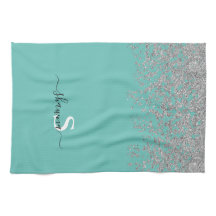 Girly Argent et Monogramme Turquoise Paillettes
