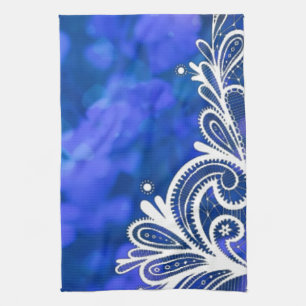 Linge De Cuisine Girly bohemian chic blue floral white lace