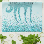 Linge De Cuisine Girly Glitz Aqua Turquoise Parties scintillant Uni (Plié)