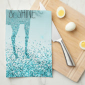 Linge De Cuisine Girly Glitz Aqua Turquoise Parties scintillant Uni (Quart Plié)