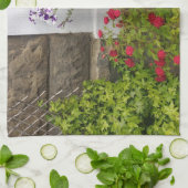 Linge De Cuisine Gîte écossais avec pétunias et rose (Plié)