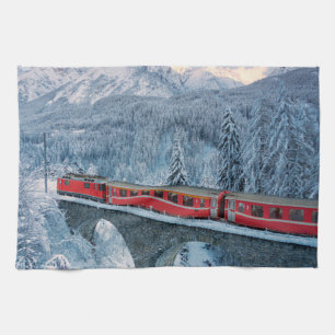 Linge De Cuisine Glace et neige   Train Express Red Bernina Suisse