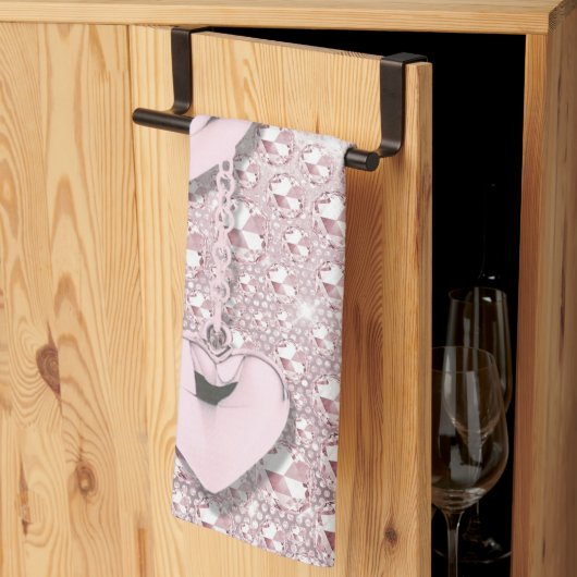 Linge De Cuisine Glam Glitz Coeurs rose (Pliage en tiers)