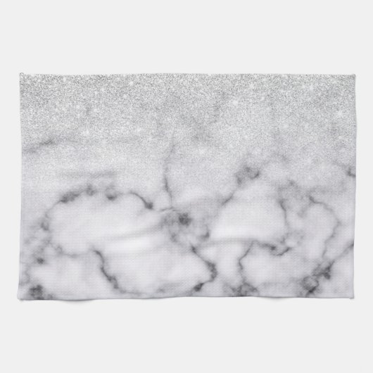 Linge De Cuisine Glamorous Silver White Glitter Marble Gradient (Horizontal)