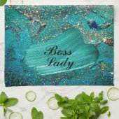 Linge De Cuisine Glittery Aqua Peinture Strots Boss Lady (Plié)