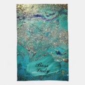 Linge De Cuisine Glittery Aqua Peinture Strots Boss Lady (Vertical)