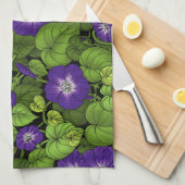 Linge De Cuisine Gloire du matin en violet et vert (Quart Plié)