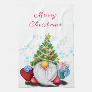 Linge De Cuisine Gnome mignonne avec arbre de Noël Casquette et cad