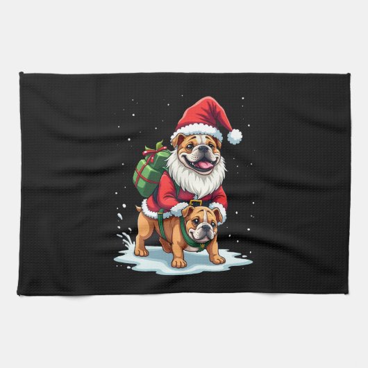 Linge De Cuisine Gnome Riding English Bulldog Christmas Xmas Boys G (Horizontal)