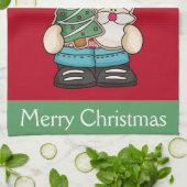 Linge De Cuisine Gnome Rouge Vert Noël Fête Personnalisée (Plié)