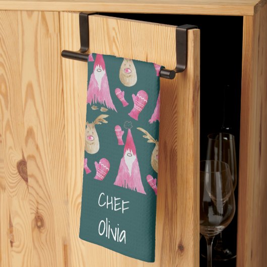 Linge De Cuisine Gnomes Et Rennes De Noël Avec Gants (Pliage en tiers)