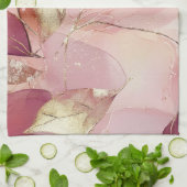 Linge De Cuisine Gold Feuilles Bourgogne Blush Pink (Plié)