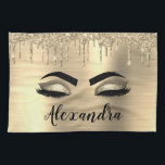 Linge De Cuisine Gold Glitter Sparkle Eyelashes Monogram<br><div class="desc">Gold Faux Foil Parties scintillant d'étincelle métallique broyée Monogramme de métal Nom et cils initiaux (cils),  Extensions d'oreille et serviette de cuisine des yeux. Le design fait le cadeau parfait pour 16 ans,  mariage,  douche nuptiale,  anniversaire,  baby shower ou bachelorette pour quelqu'un à la recherche d'un style cool tendance.</div>