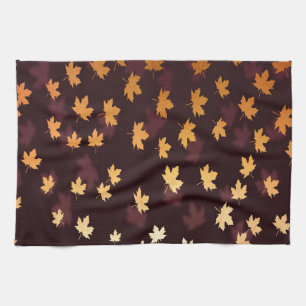 Linge De Cuisine Gold Maple Leaf on dark red